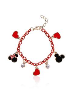 Mickey and Minnie Mouse Charm Bracelet with Red Chain