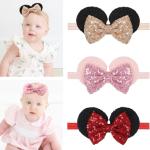 Baby Girl Mouse Ears Headbands with Sequin Bow