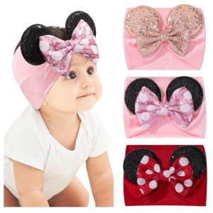 3 Pcs Mouse Ears Sequin Bow Baby Headbands