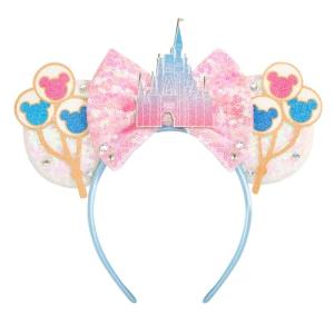 Pink Sequin Mouse Ears Headband with Castle Bows