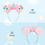 Pink Sequin Mouse Ears Headband with Castle Bows