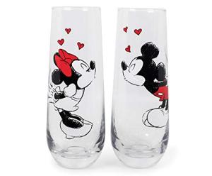 Mickey and Minnie Mouse Kiss Heart Glass Set