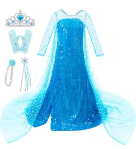 Elsa Dress Costume for Girls - Sparkly Blue