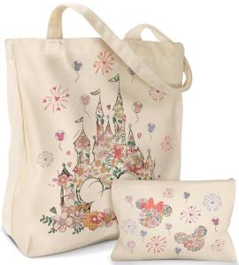 Disney Floral Tote Bags with Makeup Pouch - 2 Pack