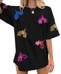 Colorful Sequin Castle Graphic Shirt for Women