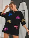 Colorful Sequin Castle Graphic Shirt for Women
