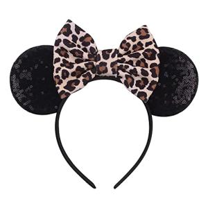 Leopard Print Mouse Ears Headband with Shiny Bow