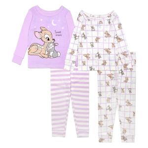 Disney Girls' 4-Piece Cute Cotton Pajama Set