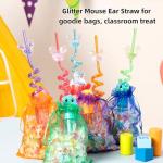 Glitter Mouse Ear Reusable Crazy Straws - 24 Pack