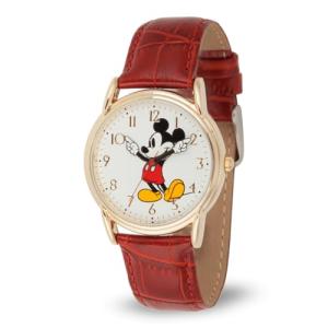 Mickey Mouse Men's Watch with Red Leather Strap