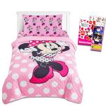 Disney Minnie Mouse Twin Bedding Set - Bundle with Bedspread, Flat Sheet, Fitted Sheet, and Pillowcase, Stickers, More Bedroom Decor Set