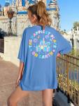 Oversized Magical Shirt Women Happiest Place on Earth Shirt Magic Kingdom Shirts Cute Castle Graphic Family Holiday Tee Tops Blue