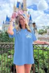 Oversized Magical Shirt Women Happiest Place on Earth Shirt Magic Kingdom Shirts Cute Castle Graphic Family Holiday Tee Tops Blue