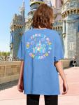 Oversized Magical Shirt Women Happiest Place on Earth Shirt Magic Kingdom Shirts Cute Castle Graphic Family Holiday Tee Tops Blue