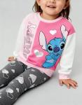 Disney Stitch Toddler Girls’ Outfit Set - Two Piece Sweatshirt with Metallic Hearts & Happy Slogan and Printed Leggings (Pink, 6)