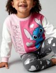 Disney Stitch Toddler Girls’ Outfit Set - Two Piece Sweatshirt with Metallic Hearts & Happy Slogan and Printed Leggings (Pink, 6)