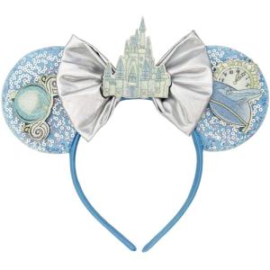 TUTKIMUS Mouse Ears Headband for Women - Mouse Ears Blue Bows Mouse Ear Party Decorations Park Ears for Women (Blue)