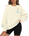 Magic Kingdom Sweatshirt Women Embroidered Princess Sweater Cute Fairy Shirt Family Vacation Castle Graphic Top Apricot