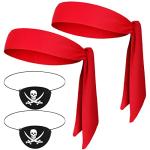 Zhanmai 4 Pcs Pirate Accessories Halloween Pirate Headband Costume Party Supplies Head Scarf Eye Patches for Cosplayer(Red)
