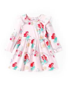 Disney Princess Ariel Playwear Dress Baby Girl A-Line Ruffle Long Sleeve Winter Fall Clothes Infant Floral Outfit Birthday Party Gift Pink 3-6 Months