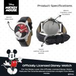 Disney Mickey Mouse Watch for Men – Stylish Men's Mickey Mouse Watch – Collectible Timepiece – Gift for Fans – Classic Watches with Silver Case & Black Leather Strap