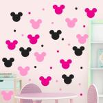 Cute Mouse Wall Decals Children's Cartoon Bedroom Background Wall Decoration Self-Adhesive PVC Pink Mouse Wall Stickers for Girls Pink, Black, Rose