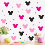 Cute Mouse Wall Decals Children's Cartoon Bedroom Background Wall Decoration Self-Adhesive PVC Pink Mouse Wall Stickers for Girls Pink, Black, Rose