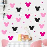 Cute Mouse Wall Decals Children's Cartoon Bedroom Background Wall Decoration Self-Adhesive PVC Pink Mouse Wall Stickers for Girls Pink, Black, Rose