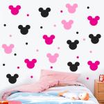Cute Mouse Wall Decals Children's Cartoon Bedroom Background Wall Decoration Self-Adhesive PVC Pink Mouse Wall Stickers for Girls Pink, Black, Rose