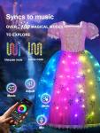 Princess Costume for Girls 3-9, RGB Lights Music Sync Princess Dress Up Clothes Girls Halloween Costumes with Accessories, Toddler Princess Dress App Remote Control for Birthday, Party, Christmas