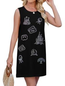 BANGELY Magical Women Dress Love Castle Graphic Magic Princess Family Vacation Party Sleeveless Knee Length Outfit Black