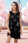 BANGELY Magical Women Dress Love Castle Graphic Magic Princess Family Vacation Party Sleeveless Knee Length Outfit Black