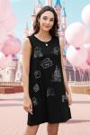 BANGELY Magical Women Dress Love Castle Graphic Magic Princess Family Vacation Party Sleeveless Knee Length Outfit Black
