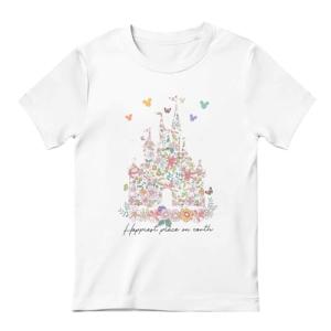 Vieawfi Magic Kingdom Shirts for Girls Floral Magical Castle Graphic Cute Tshirt Kids Flower Holiday Vacation Trip Tee Tops(White,140)
