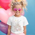 Vieawfi Magic Kingdom Shirts for Girls Floral Magical Castle Graphic Cute Tshirt Kids Flower Holiday Vacation Trip Tee Tops(White,140)