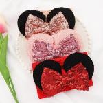 BBGifts 3PCS Baby Girl Mouse Ears Headbands with Sequin Bow, 4.5inches Wide Nylon Turban Hairband, Theme Park Headwear, Hair Bow Headband for Toddler, Kids, Party Supplies