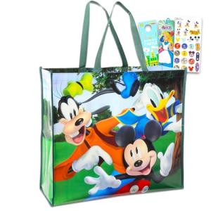 Disney Mickey Mouse Tote Bag Set - Bundle with Extra Large Mickey Reusable Tote Bag Plus Mickey Stickers, Bookmark, More | Mickey Grocery Bag for Kids, Adults