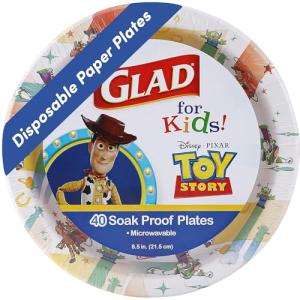 Glad for Kids Disney Pixar Toy Story Disposable Paper Plates for Parties and Everyday Meals, Sturdy Kid-Friendly Design for Birthdays and Family Events, 8.5 Inch, 40 Count