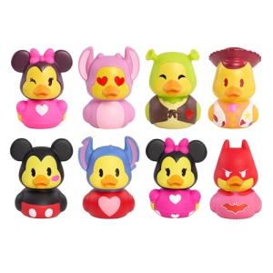 Duckalooz Collectible Duck Figures – 8-Pack Character Ducks (Batman, Shrek, Mickey, Minnie, Stitch, Angel & Woody), 2.75" Mini Toys for Kids Ages 3+
