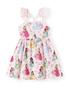 Disney Princess Toddler Girls Dress Light Pink Ruffle Sleeveless Criss Cross Strap Floral Print Sundress Birthday Kids Summer Outfit Clothes 4-5T