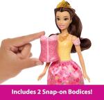Mattel Disney Princess Toys, Belle Fashion Doll with 2 Looks, 9 Accessories, 2 Snap-On Bodices & 2 Skirts, 2-in-1 Stories Inspired by Movie