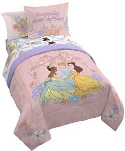Jay Franco Kids Comforter Set Includes Sheets and Pillow Covers - Soft and Cozy Bed Set for Stylish Room Decor, Pink – Disney Princess, 5 Piece Twin
