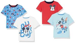 Amazon Essentials Disney | Marvel | Star Wars Boys' Short-Sleeve T-Shirts, Pack of 4, Mickey Print, Medium