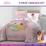 Jay Franco Kids Comforter Set Includes Sheets and Pillow Covers - Soft and Cozy Bed Set for Stylish Room Decor, Pink – Disney Princess, 5 Piece Twin