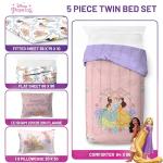 Jay Franco Kids Comforter Set Includes Sheets and Pillow Covers - Soft and Cozy Bed Set for Stylish Room Decor, Pink – Disney Princess, 5 Piece Twin