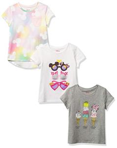 Amazon Essentials Disney | Marvel | Star Wars | Frozen | Princess Girls' Short-Sleeve T-Shirts, Pack of 3, Grey Minnie/White/Summer, Small