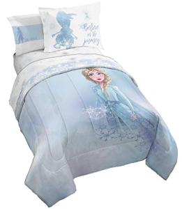 Disney Frozen 2 Elsa Color Block 5 Piece Twin Bed Set - Includes Reversible Comforter & Sheet Set Bedding - Super Soft Fade Resistant Microfiber - (Official Disney Product)
