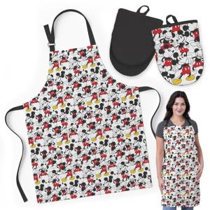 Best Brands Disney Apron & Oven Mitts Set – 3 Piece Bundle with 1 Cotton Kitchen Apron for Cooking & 2 Heat Resistant Pot Holders