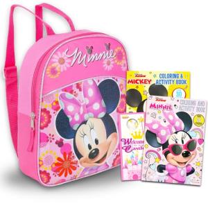 Minnie Mouse Mini 11 Inch Toddler Preschool Backpack Travel Set Bundle with 2 Coloring Books and Stickers