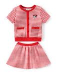 Disney Minnie Mouse Toddler Girl 2 Piece Outfit Red Short Sleeve Character Print Button Knit Top & Tweed Skirt Set Birthday Party Elegant Dress Theme Park Costume Summer Clothes Gift 4-5T
